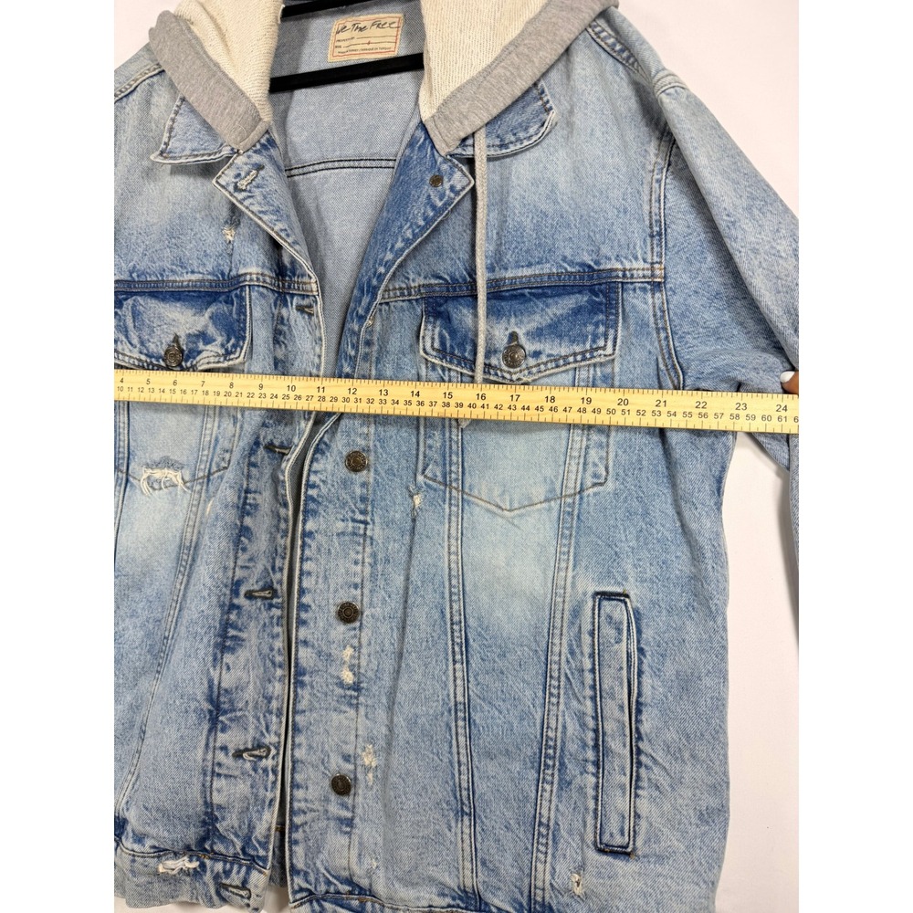 We The Free Denim Jacket Women L Blue Distressed Hooded Oversized OB622 - Picture 4 of 7
